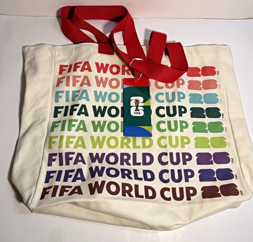 FIFA World Cup 2026 Canvas Tote Bag All-Over Pattern White/Red Handles